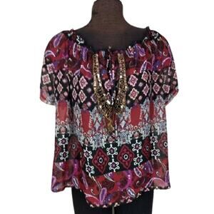 Maurices Mixed Print Embellished Blouse Size 1